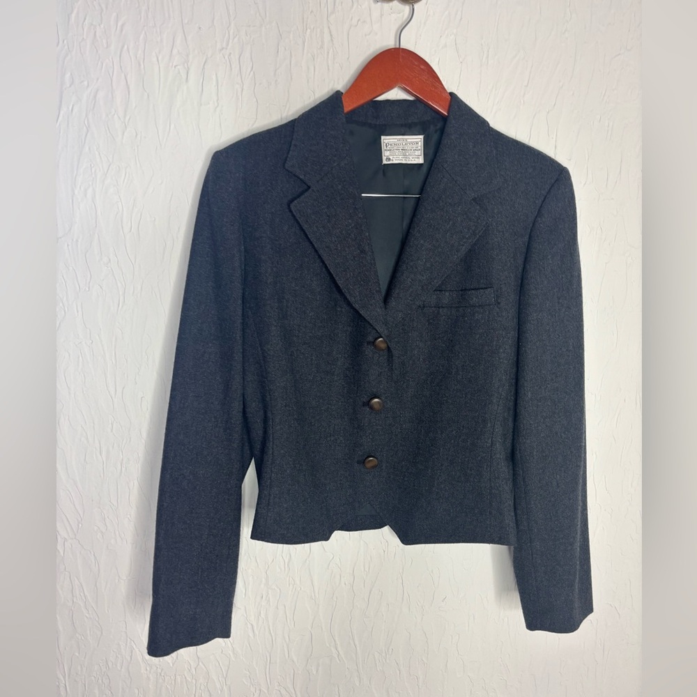 Vintage 1980s Miss Pendleton 100% Wool Blazer Gray